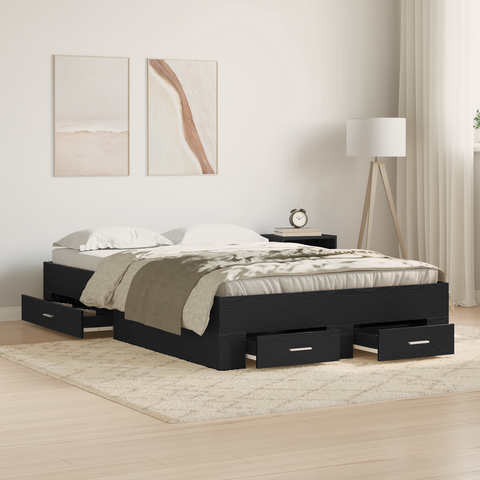 vidaXL Bed Frame with Drawers Black Oak 120x190 cm Engineered Wood