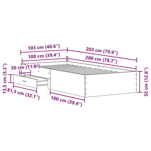 vidaXL Bed Frame Black Oak 100x200 cm Engineered Wood