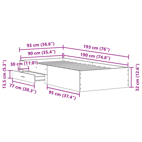 vidaXL Bed Frame Black Oak 90x190 cm Engineered Wood