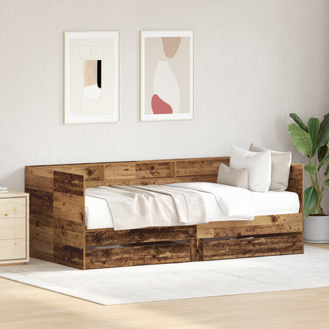 vidaXL Daybed with Drawers Old wood Engineered wood 90 x 190 cm Sturdy
