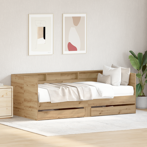 vidaXL Daybed with Drawers Artisan oak Engineered wood 90 x 190 cm