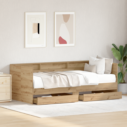 vidaXL Daybed with Drawers Artisan oak Engineered wood 90 x 190 cm