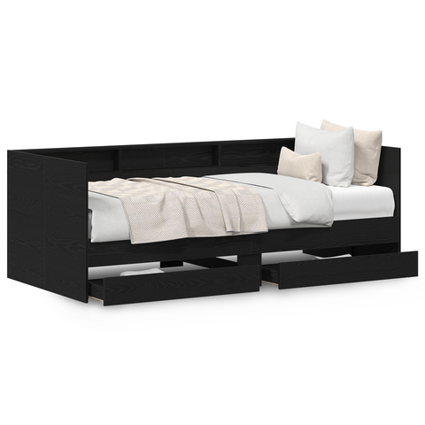 vidaXL Black Daybed with Drawers Black oak Engineered wood 75 x 190 cm