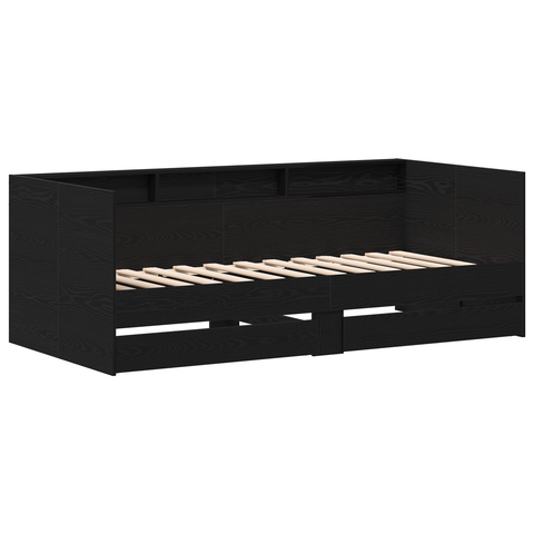 vidaXL Black Daybed with Drawers Black oak Engineered wood 75 x 190 cm