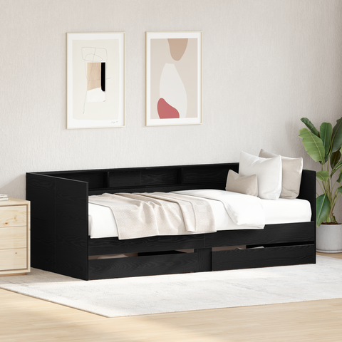 vidaXL Black Daybed with Drawers Black oak Engineered wood 75 x 190 cm