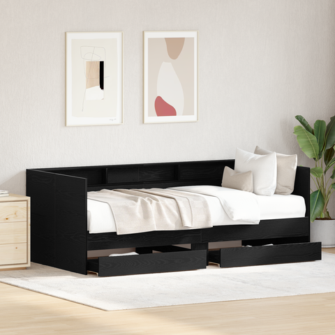 vidaXL Black Daybed with Drawers Black oak Engineered wood 75 x 190 cm