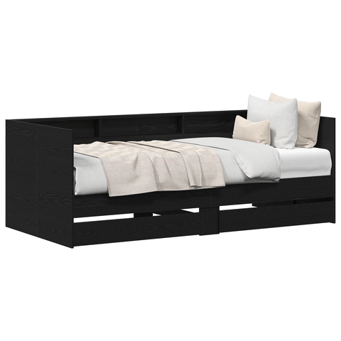 vidaXL Black Daybed with Drawers Black oak Engineered wood 75 x 190 cm