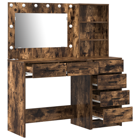 vidaXL 2 Piece Dressing Table Set with LED Smoked Oak Engineered Wood