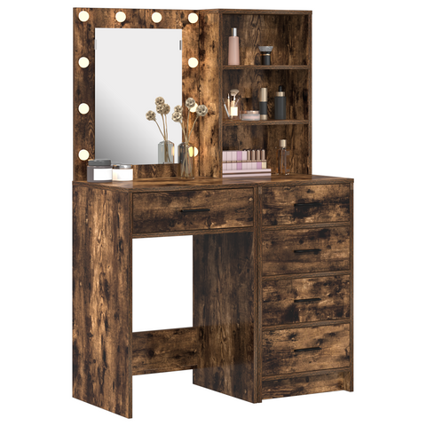 vidaXL 2 Piece Dressing Table Set with LED Smoked Oak Engineered Wood