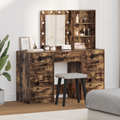vidaXL 3-Piece Dressing Table Set with LED in Smoked Oak Engineered Wood