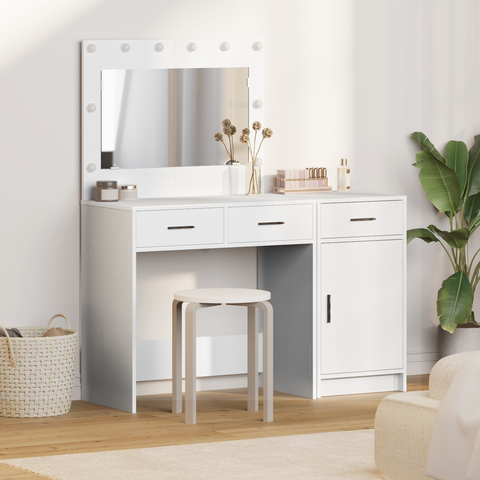vidaXL 2 Piece Dressing Table Set with LED White Engineered Wood