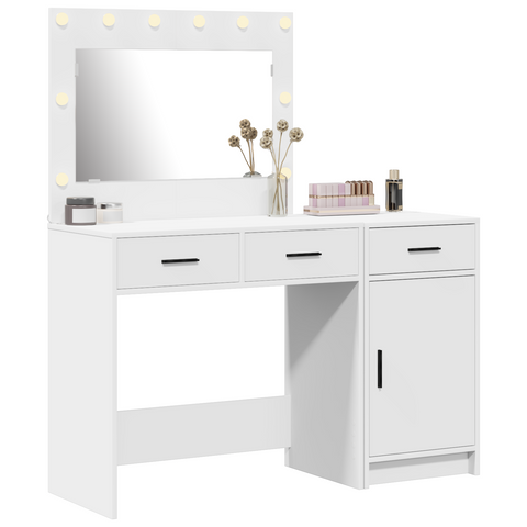 vidaXL 2 Piece Dressing Table Set with LED White Engineered Wood