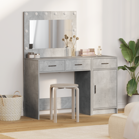 vidaXL 2-Piece Dressing Table Set with LED in Concrete Grey Made from Engineered Wood
