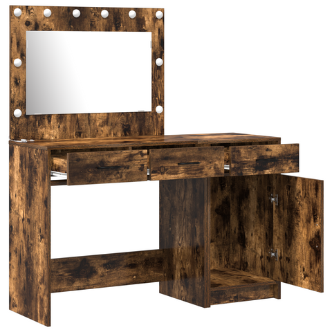 vidaXL 2 Piece Dressing Table Set with LED Smoked Oak Engineered Wood