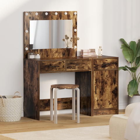 vidaXL 2 Piece Dressing Table Set with LED Smoked Oak Engineered Wood