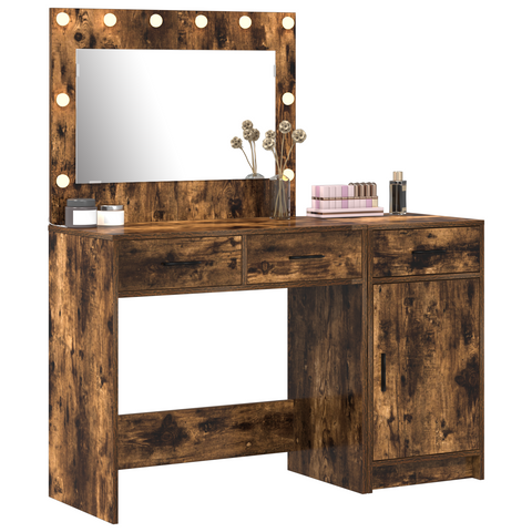 vidaXL 2 Piece Dressing Table Set with LED Smoked Oak Engineered Wood