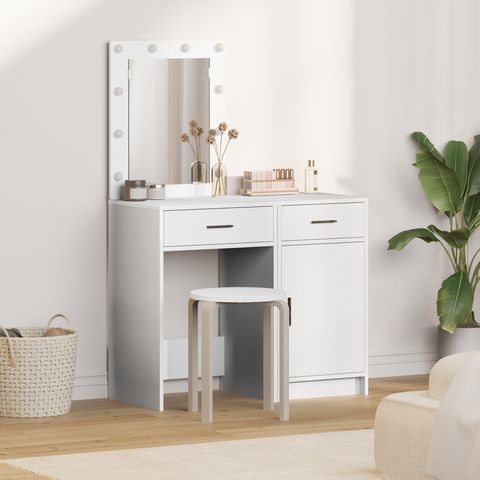 vidaXL 2-Piece Dressing Table Set with LED - White Engineered Wood