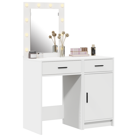 vidaXL 2-Piece Dressing Table Set with LED - White Engineered Wood