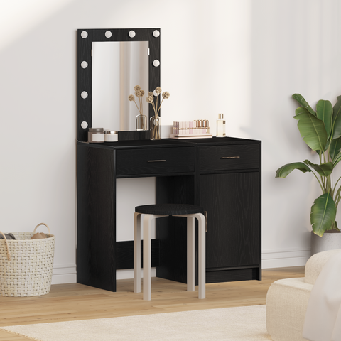 vidaXL 2 Piece Dressing Table Set with LED Black Engineered Wood