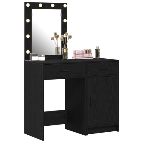vidaXL 2 Piece Dressing Table Set with LED Black Engineered Wood