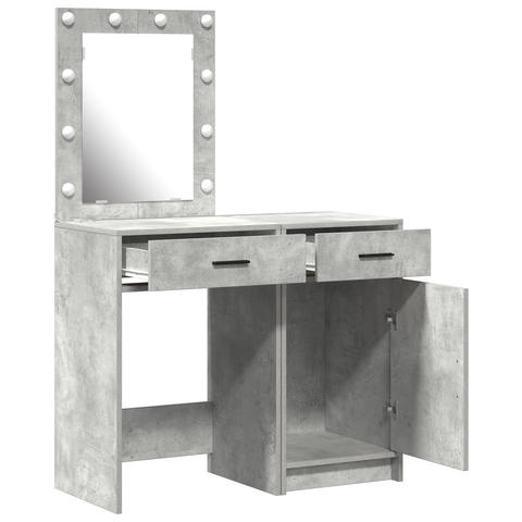 vidaXL 2-Piece Dressing Table Set with LED in Concrete Grey Engineered Wood