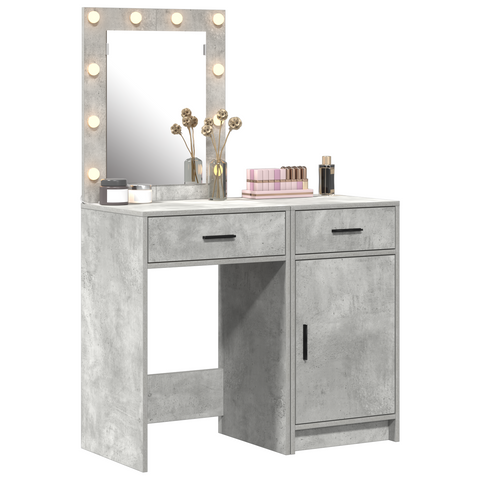 vidaXL 2-Piece Dressing Table Set with LED in Concrete Grey Engineered Wood