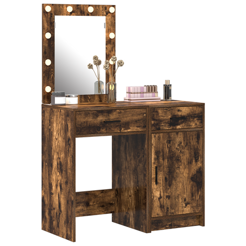 vidaXL 2 Piece Dressing Table Set with LED in Smoked Oak Engineered Wood
