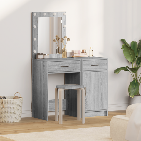 vidaXL 2-Piece Dressing Table Set with LED in Grey Sonoma Engineered Wood