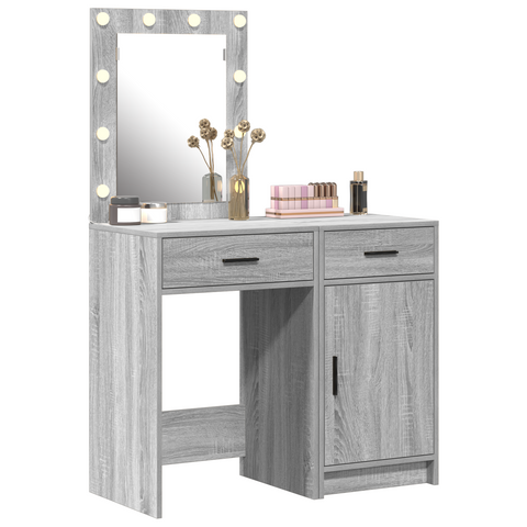 vidaXL 2-Piece Dressing Table Set with LED in Grey Sonoma Engineered Wood