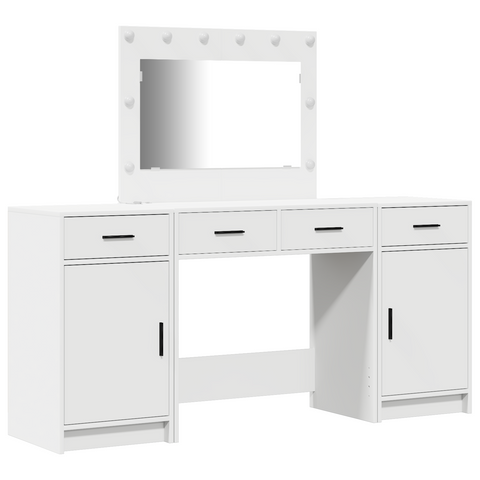 vidaXL 3-Piece Dressing Table Set with LED, White Engineered Wood