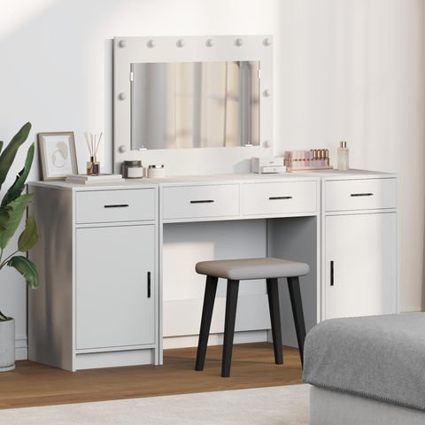 vidaXL 3-Piece Dressing Table Set with LED, White Engineered Wood
