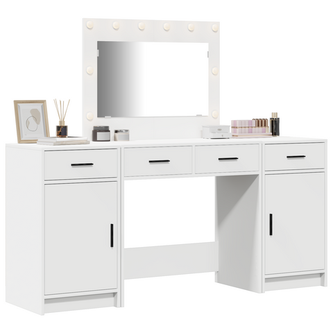 vidaXL 3-Piece Dressing Table Set with LED, White Engineered Wood