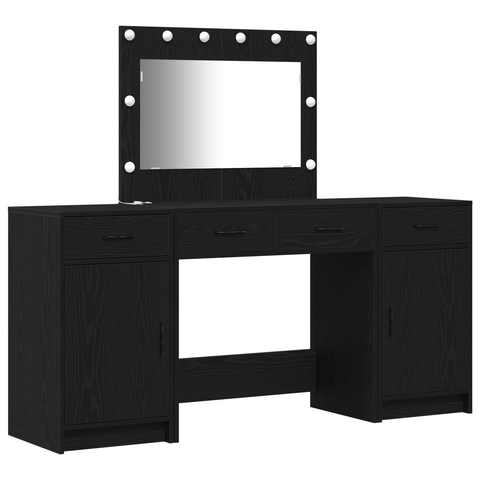 vidaXL 3-Piece Dressing Table Set with LED in Black Engineered Wood
