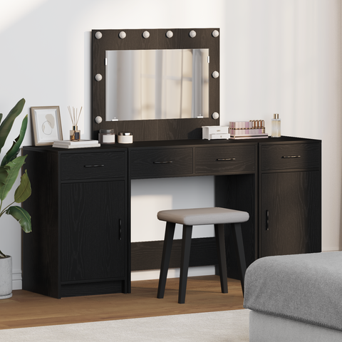 vidaXL 3-Piece Dressing Table Set with LED in Black Engineered Wood