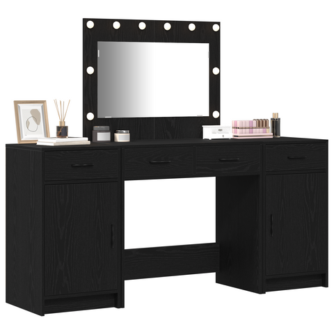 vidaXL 3-Piece Dressing Table Set with LED in Black Engineered Wood