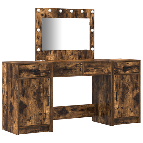 vidaXL 3-Piece Dressing Table Set with LED – Smoked Oak Engineered Wood