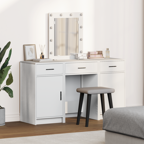 vidaXL 3 Piece Dressing Table Set with LED White Engineered Wood