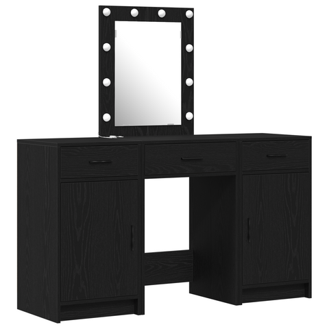 vidaXL 3 Piece Dressing Table Set with LED Black Engineered Wood