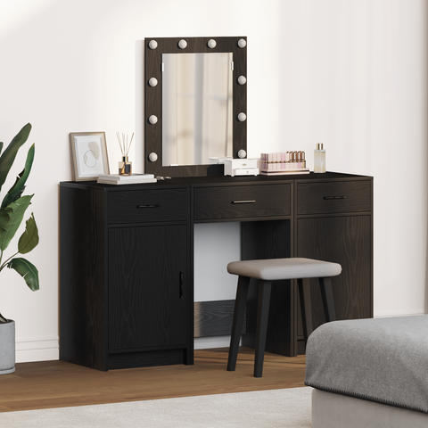 vidaXL 3 Piece Dressing Table Set with LED Black Engineered Wood