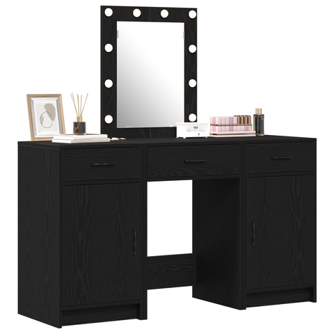 vidaXL 3 Piece Dressing Table Set with LED Black Engineered Wood