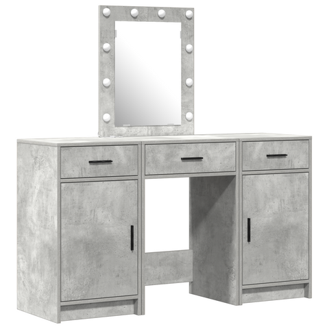 vidaXL 3 Piece Dressing Table Set with LED Concrete Grey Engineered Wood
