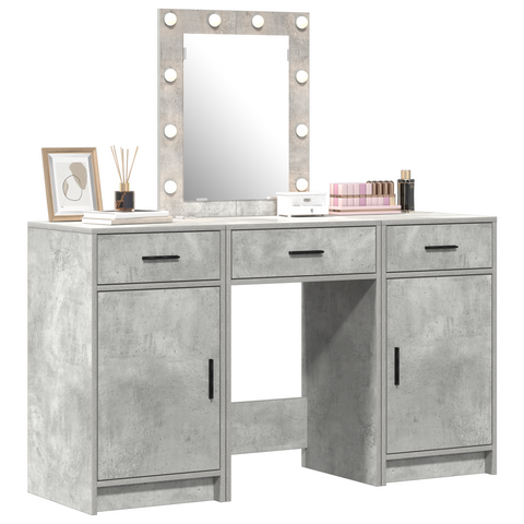vidaXL 3 Piece Dressing Table Set with LED Concrete Grey Engineered Wood