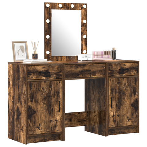 vidaXL Dressing Table Set Set of 3 Smoked Oak Engineered Wood Storage