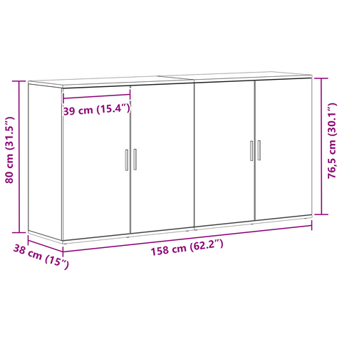 vidaXL Sideboards 2 pcs Black Oak 79x38x80 cm Engineered Wood
