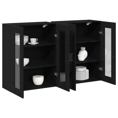 vidaXL Wall Mounted Cabinets 2 pcs Black Oak 69,5x34x90 cm Engineered Wood