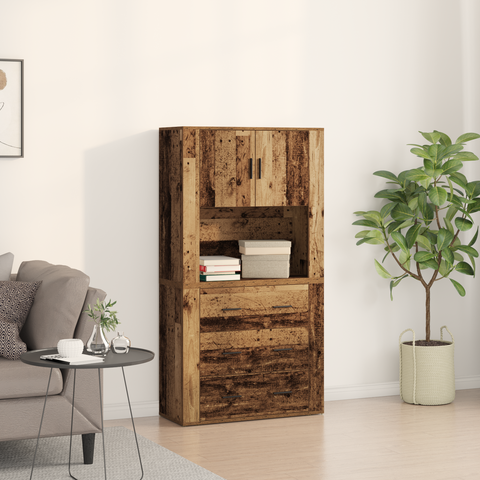 vidaXL Highboard Old Wood 80x33x150 cm Engineered Wood