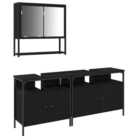 vidaXL 3 Piece Bathroom Furniture Set Black Oak Engineered Wood