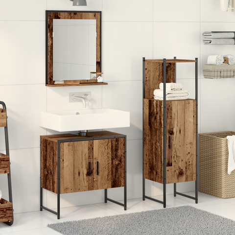 vidaXL 3 Piece Bathroom Cabinet Set Old Wood Engineered Wood
