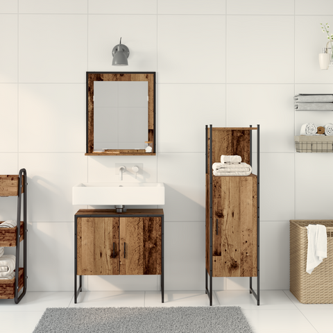 vidaXL 3 Piece Bathroom Cabinet Set Old Wood Engineered Wood