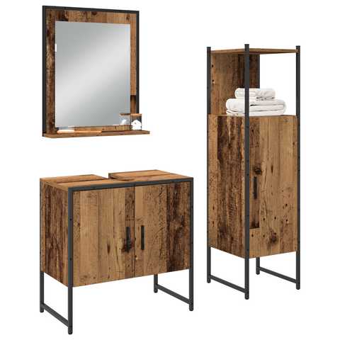vidaXL 3 Piece Bathroom Cabinet Set Old Wood Engineered Wood